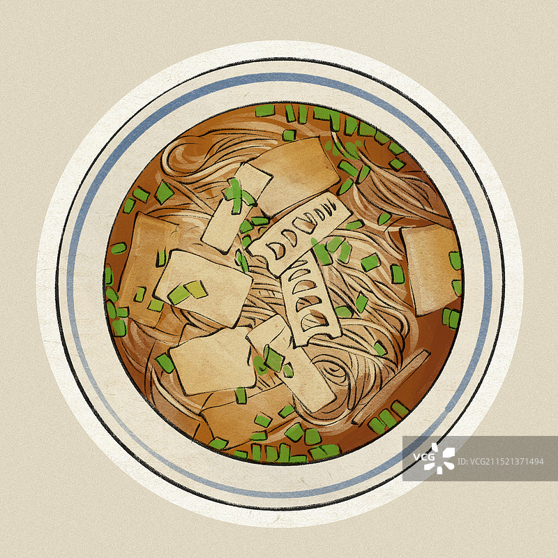 杭州片儿川面-浙江城市美食土特产小吃插画图片素材