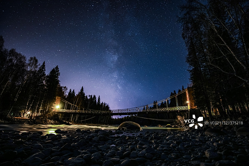 阿勒泰禾木桥银河图片素材
