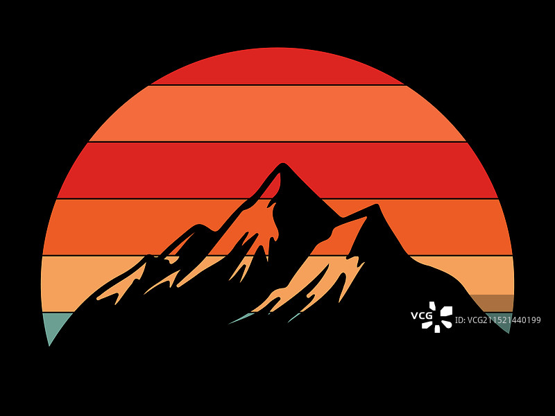 复古日落条纹山峰圆形图案图片素材