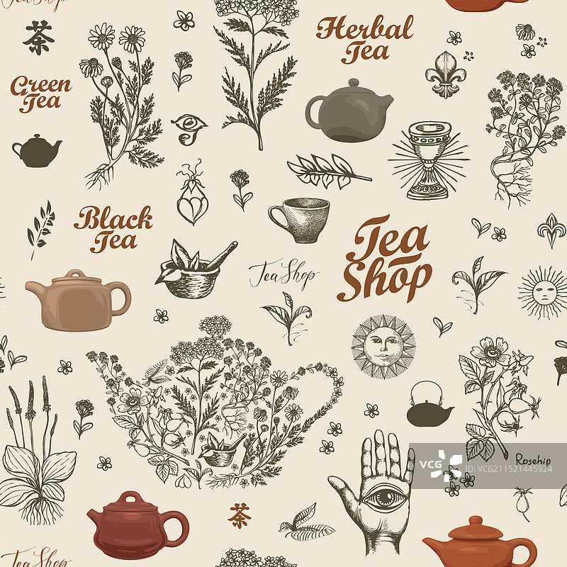 茶主题无缝图案图片素材