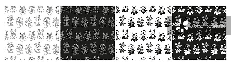 4组黑白无缝图案图片素材