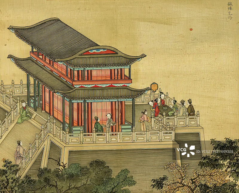 清人绘画，四时欢庆图之七夕乞巧图片素材