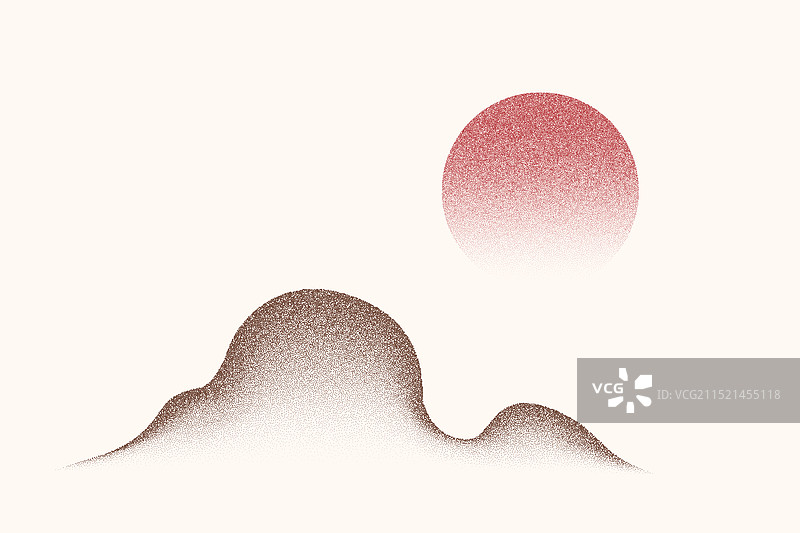点状颗粒渐变山脉和太阳图片素材