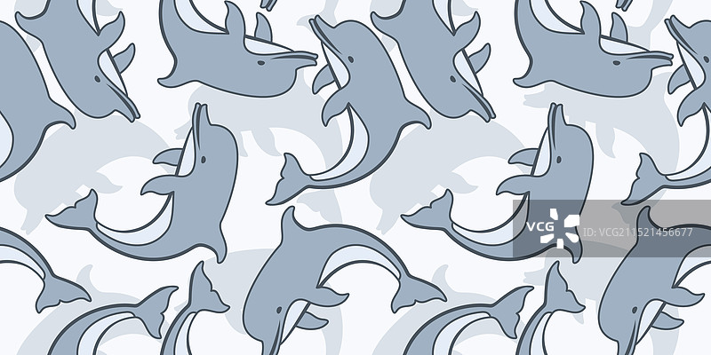 浅蓝色背景上的蓝色海豚无缝图案图片素材