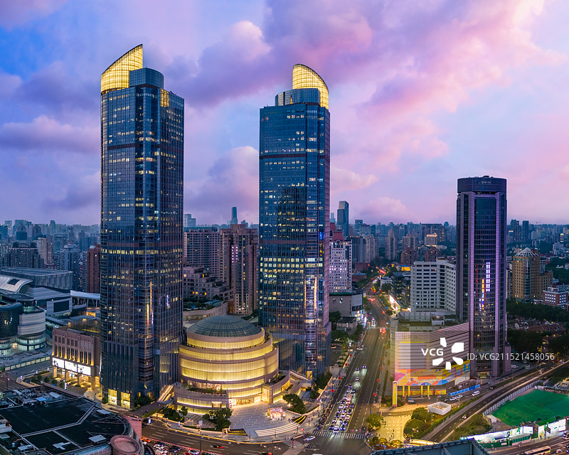 上海徐家汇商圈夜景航拍图片素材