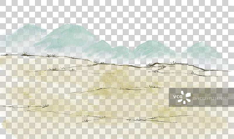 天空草地群山地形地面—国画古风水墨国风元素图片素材