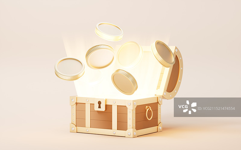 开启的复古宝箱与红包三维渲染图片素材