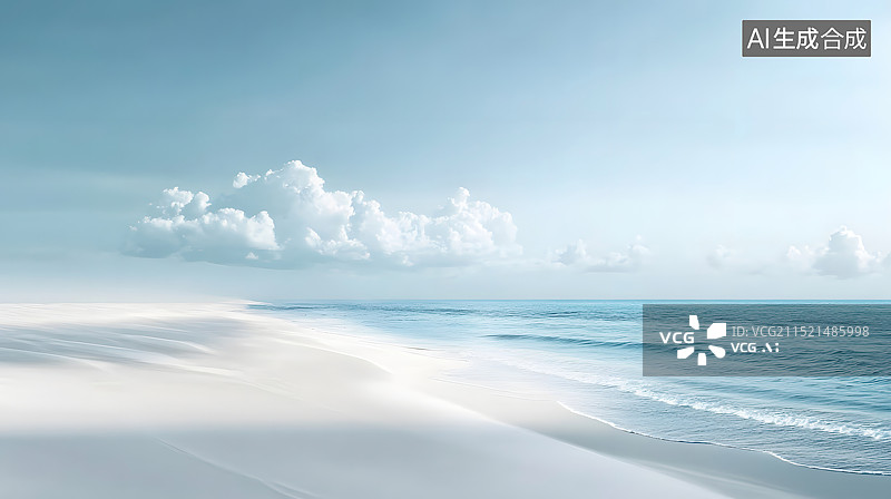 【AI数字艺术】碧空映衬下的白色海滩自然风景图片素材