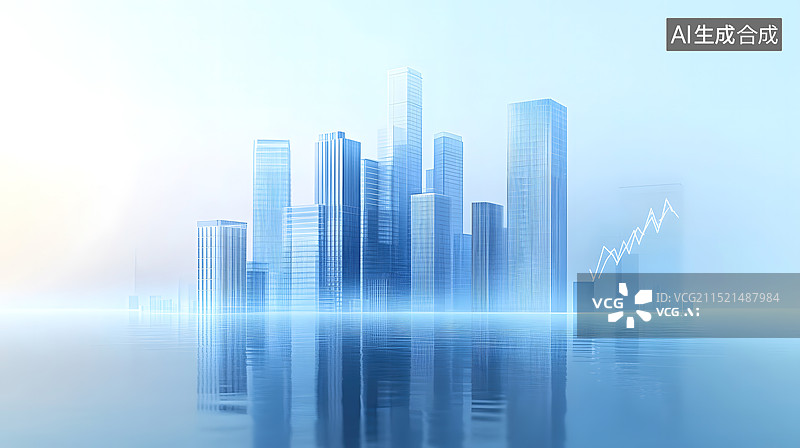 【AI数字艺术】抽象风格的城市天际线建筑金融区CBD图片素材