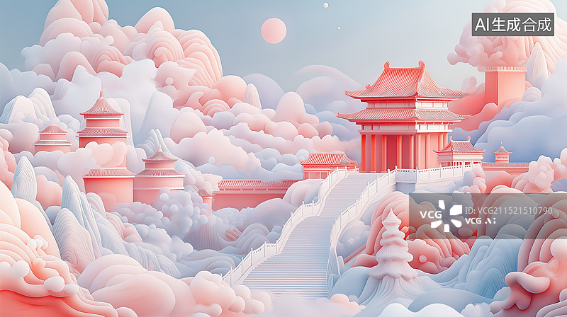 【AI数字艺术】国风古建筑山水风景插画游戏原画概念设计图片素材