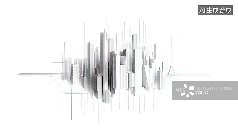 【AI数字艺术】城市天际线铅笔素描图图片素材
