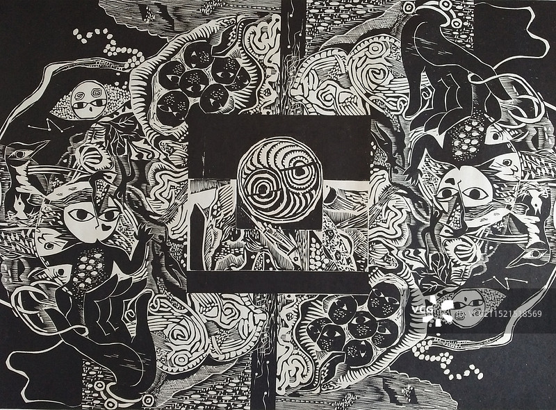 木刻《生命轮回2》图片素材