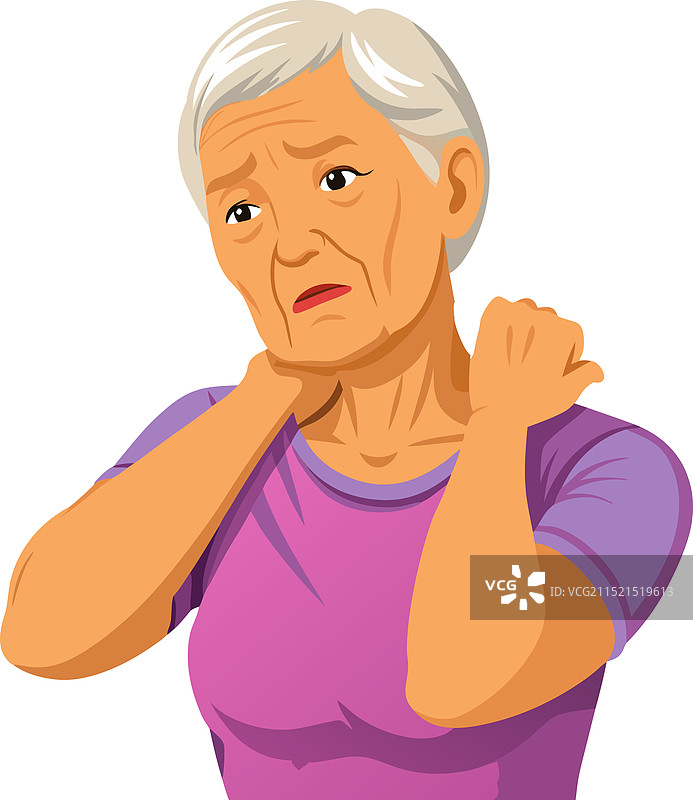 年长的女人感到颈部疼痛和不适图片素材