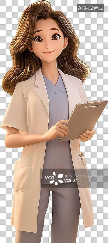 【AI数字艺术】3D卡通拿着文件夹的女医生图片素材