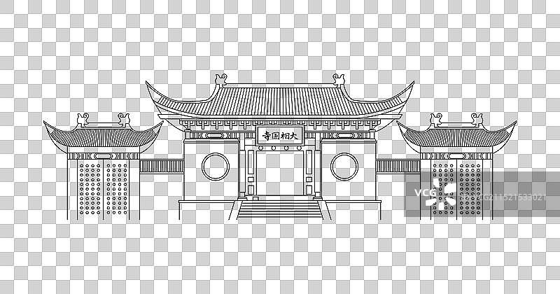 河南开封城市地标建筑剪影线稿插画图片素材