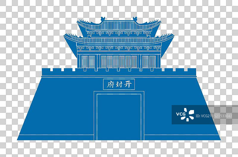 河南开封城市地标建筑剪影线稿插画图片素材