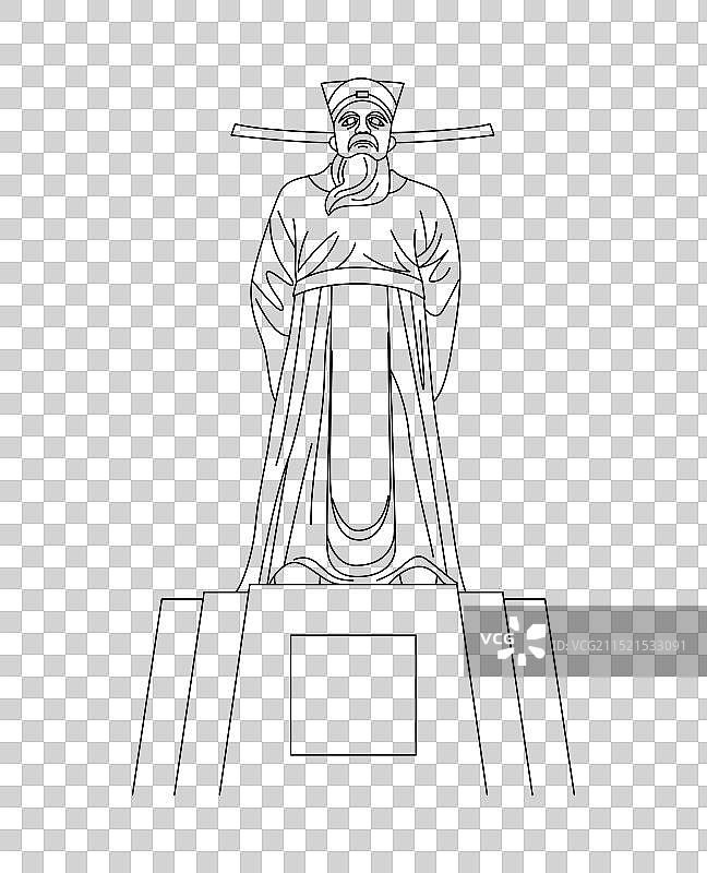 河南开封城市地标建筑剪影线稿插画图片素材