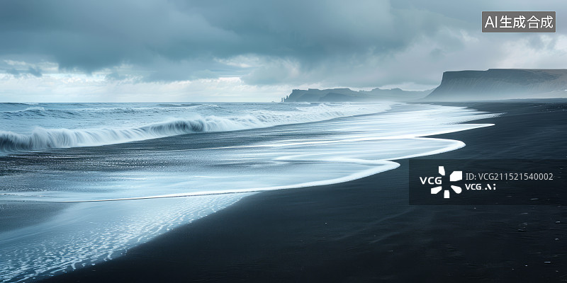【AI数字艺术】高山与黑沙滩自然景观图片素材