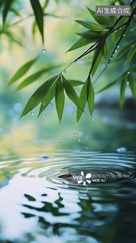 【AI数字艺术】柳叶湖面插画图片素材