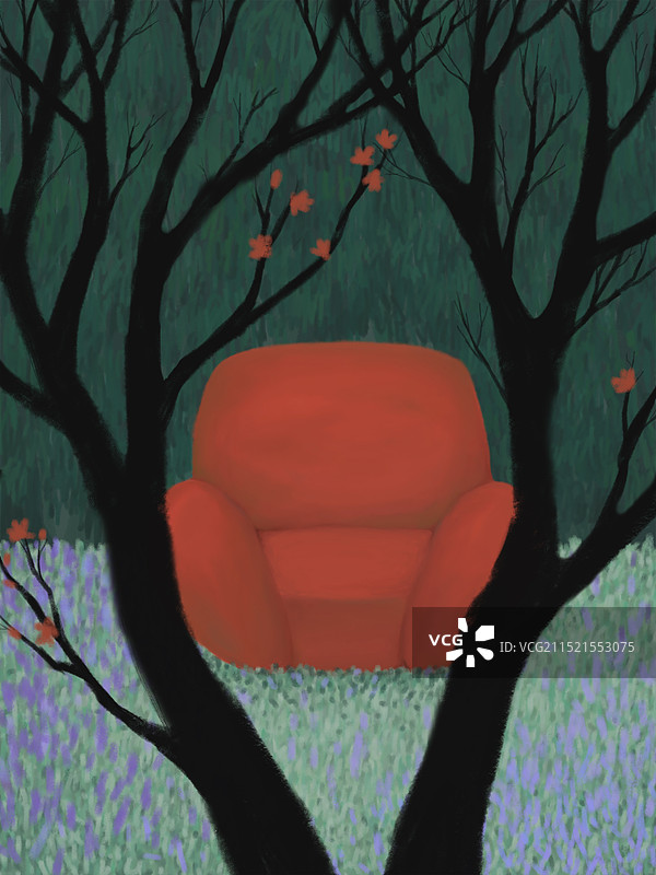 森林中的沙发插画图片素材