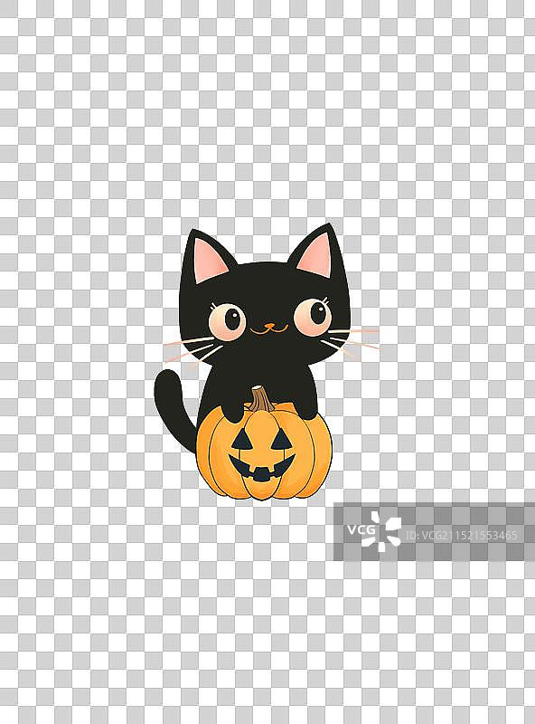 卡通手绘万圣节黑猫和南瓜图片素材