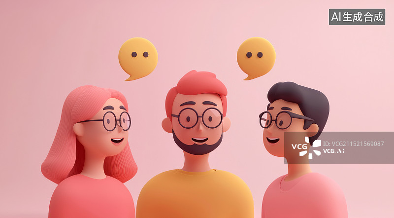 【AI数字艺术】思考交流对话中的年轻人3D人物图片素材