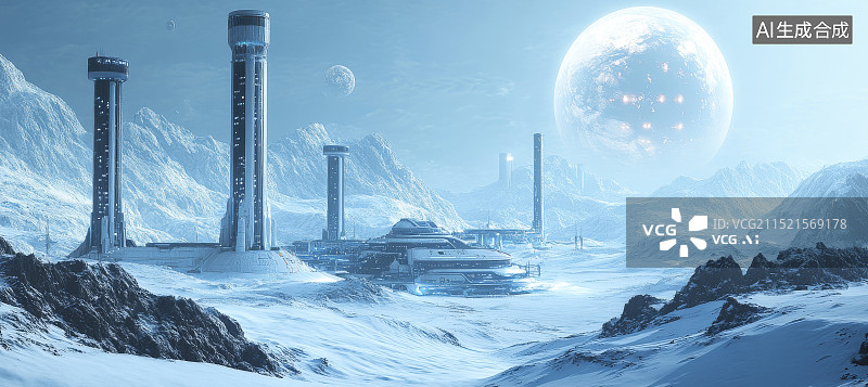 【AI数字艺术】未来科幻外星球的服务基地3D插画图片素材