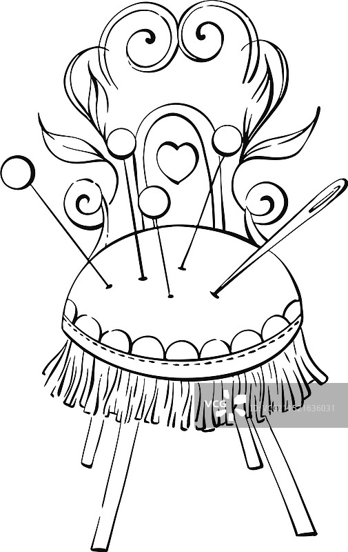 优雅的缝纫椅与针垫图片素材