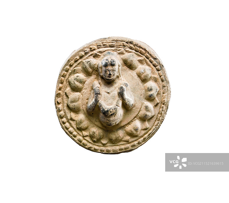 北魏瓦当，莲花化生童子瓦当，宗教建筑图片素材