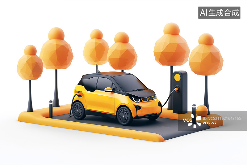 【AI数字艺术】一辆新能源汽车正在充电图片素材