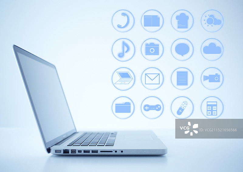 笔记本电脑和蓝色图标图片素材