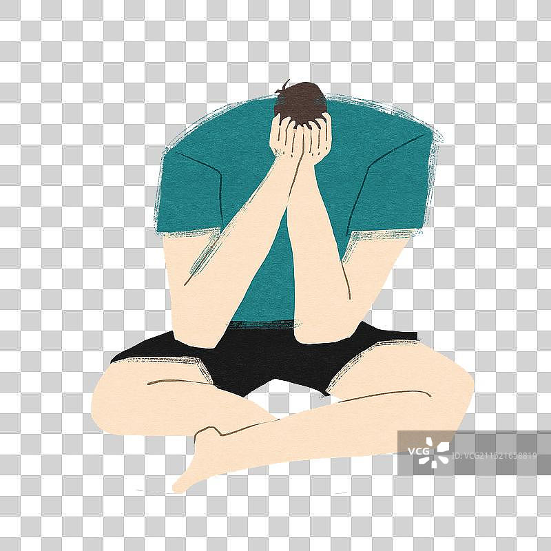 男性坐着哭泣插画元素图片素材
