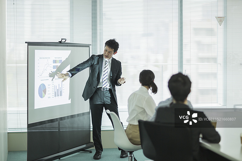 用投影仪在会议上讲解的商人图片素材