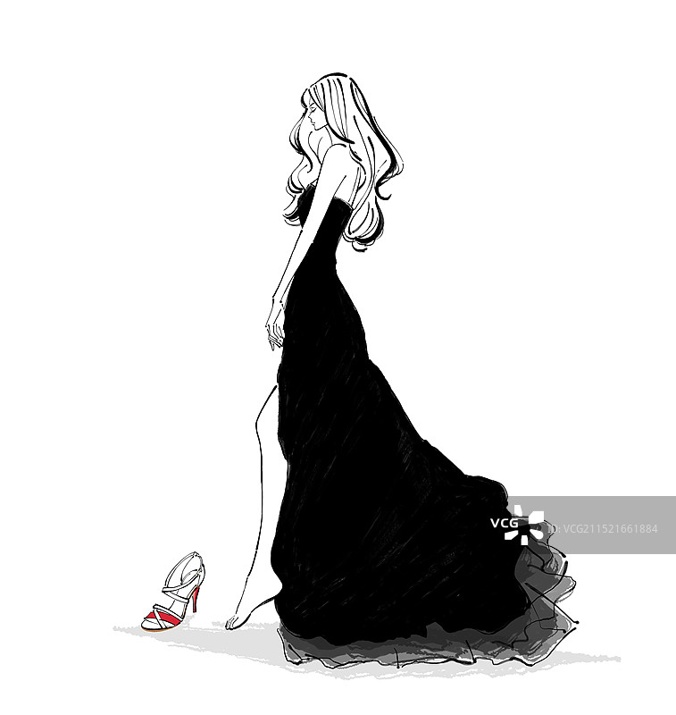 穿连衣裙正在穿鞋的女人图片素材