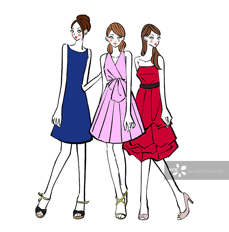 穿着连衣裙参加聚会的女孩们图片素材