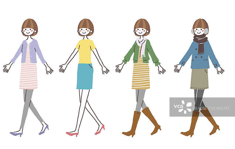 身着季节性连衣裙的行走女性图片素材