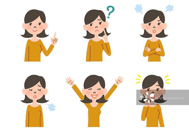 女人的六种表情图片素材