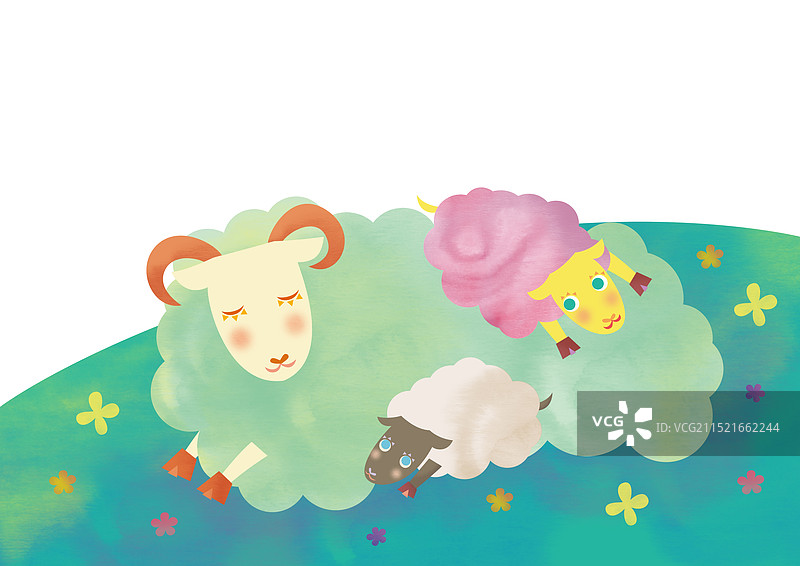 绵羊亲子午睡，羊年新年贺卡图片素材