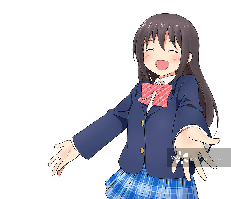 张开双臂的女学生，白色背景图片素材
