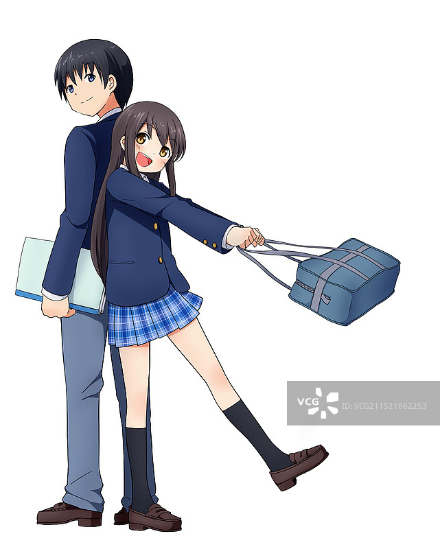 背靠背站立的男女学生图片素材