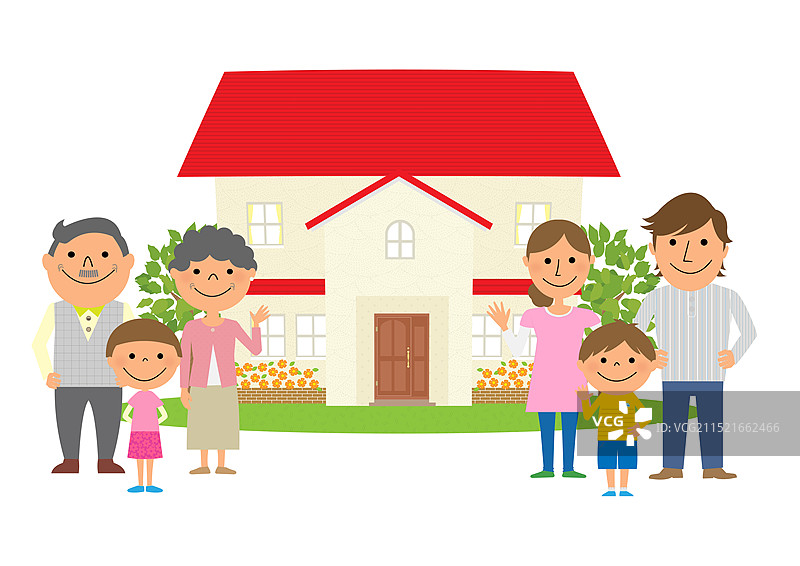 房屋与三代家庭图片素材