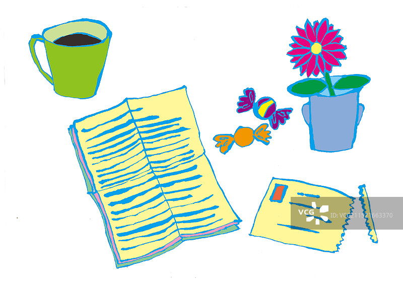 字母、糖果、鲜花和茶图片素材