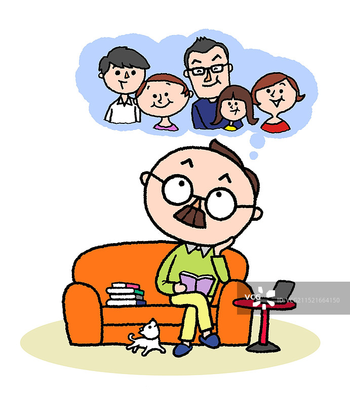 坐在沙发上思考未来的老年男人图片素材