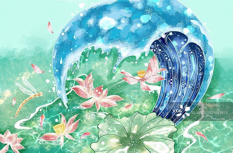 浪花莲花夏天插画图片素材