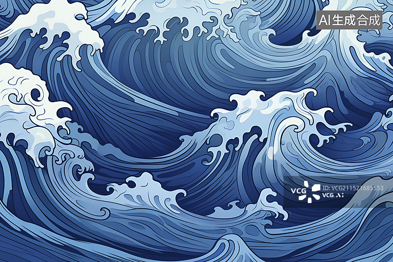 【AI数字艺术】中国风海浪花纹图片素材