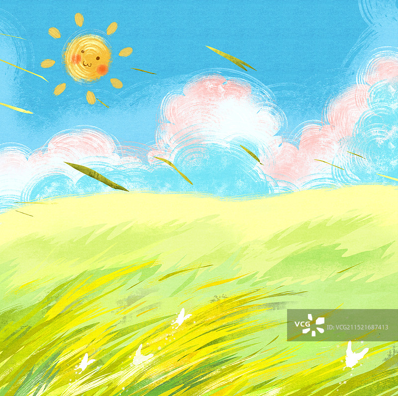 阳光普照的田野插画背景图片素材
