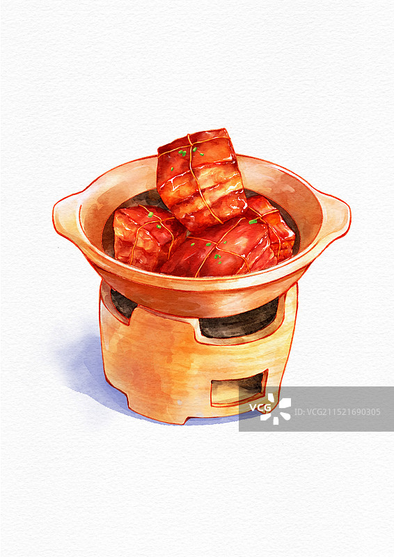 水彩插画 红烧肉图片素材