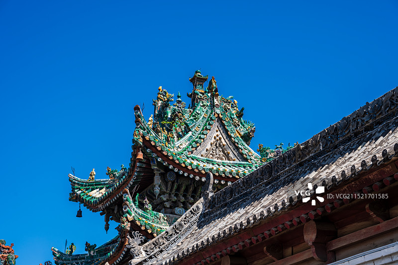 三原县城隍庙，城隍庙内的钟鼓楼，精美的琉璃瓦建筑图片素材