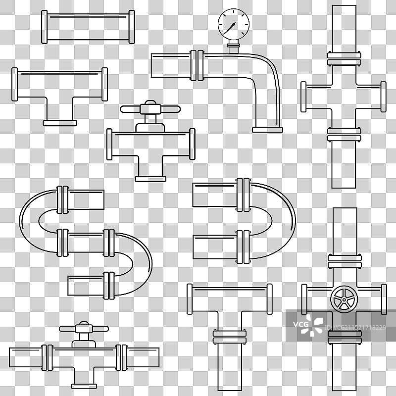 一组带水龙头和水表的管道图片素材