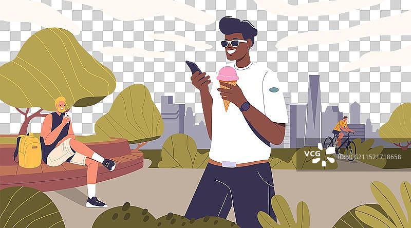 人们在现代城市公园享受休闲时光图片素材